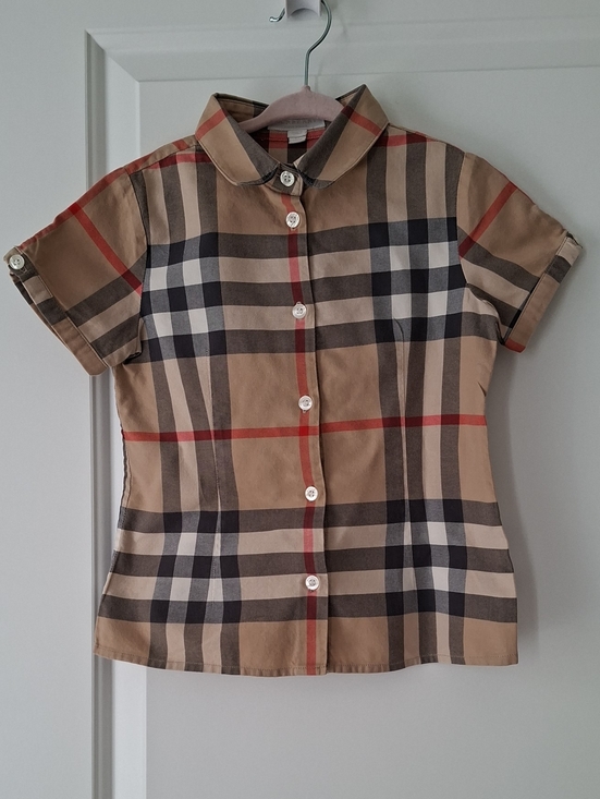 Burberry Other - Burberry Girl Beige Plaid Short-Sleeve Button-Down Cotton Colar Shirt size 6